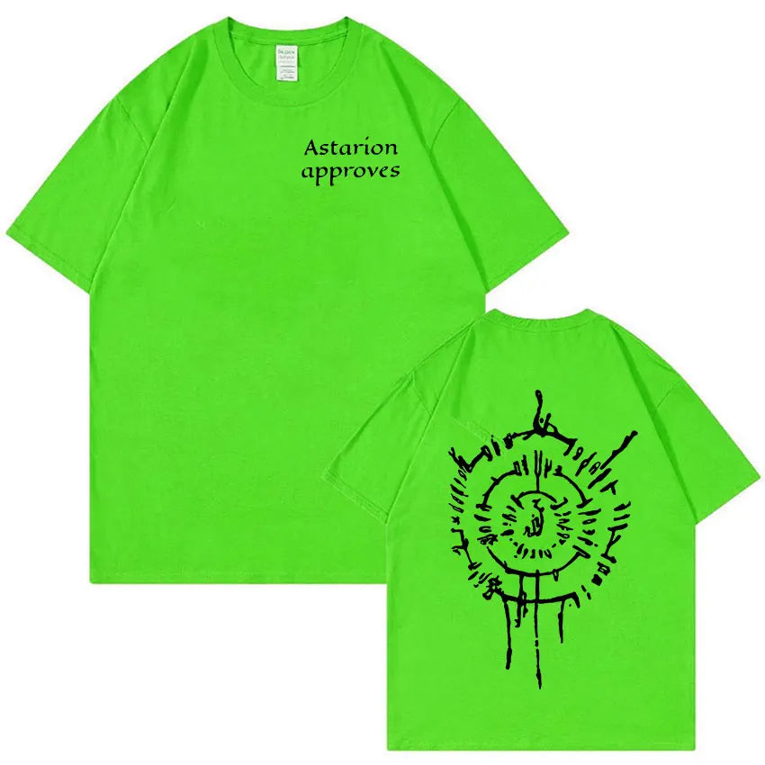 Hot Astarion Letters Graphic T Shirt Men's Casual Fashion Short Sleeve T-Shirt Unisex 100% Cotton Oversized T Shirts Streetwear
