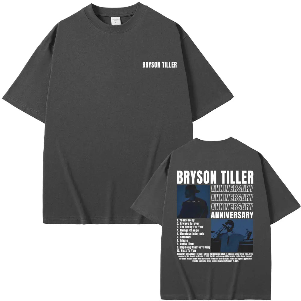 Rapper Bryson Tiller ANNIVERSARY Graphic Print T-shirts Men Women Hip Hop Vintage Oversized Tshirt Men's Casual Pure Cotton Tees