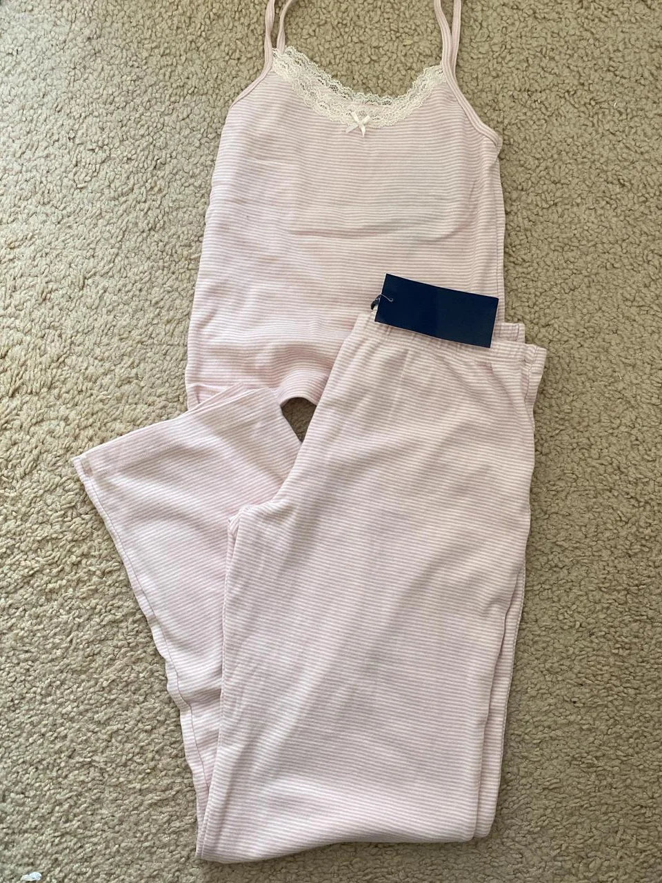Eyelet White Tank Pant Home Set Woman Bow Slim Crop Top+Elastic High Waist Straight Trousers Summer Cotton Pajama 2 Piece Sets