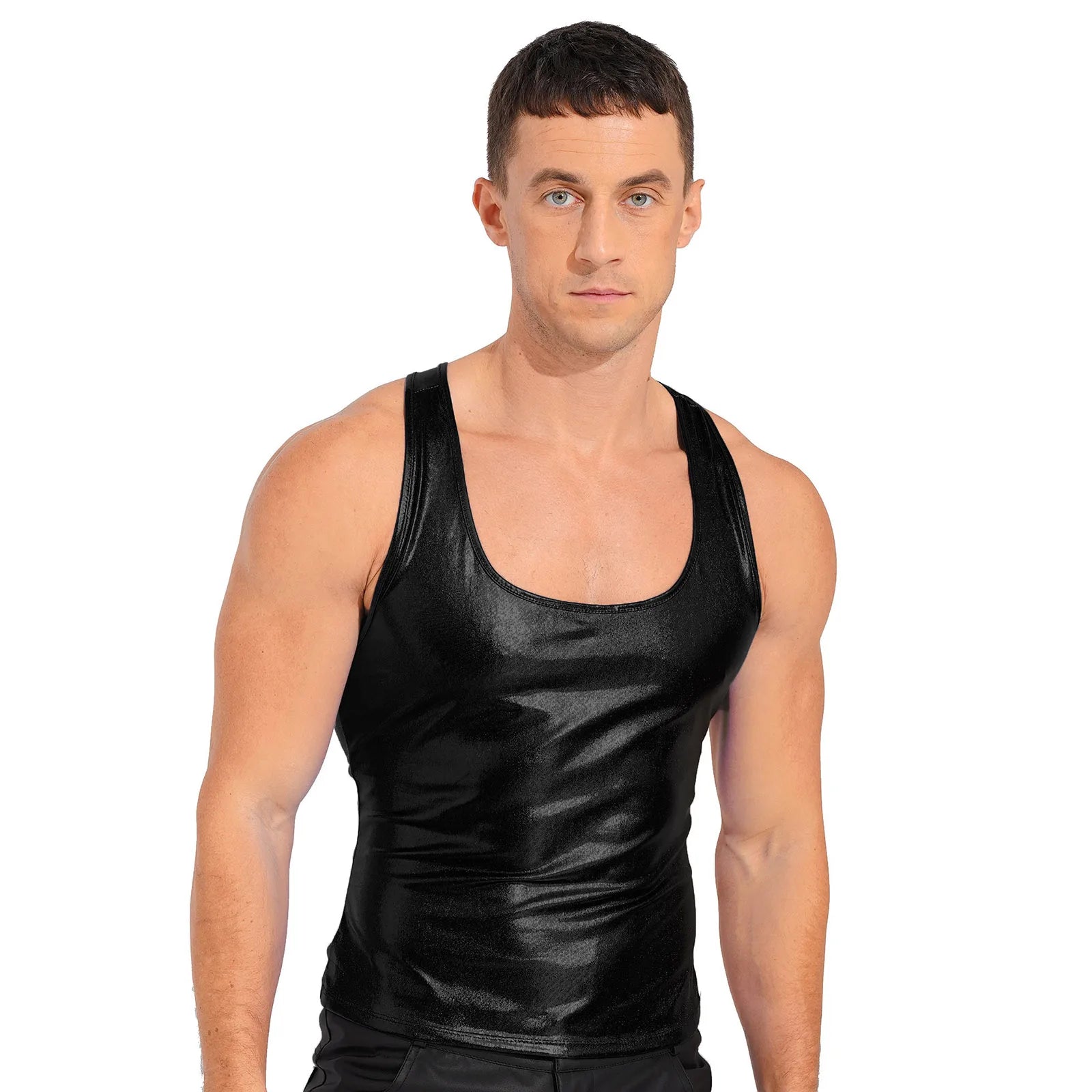 Shiny Metallic Tank Tops Men Sport Fitness Bodybuilding Tanks Fashion Mens Gym Vest Tops Sleeveless T-Shirt Singlet Undershirts