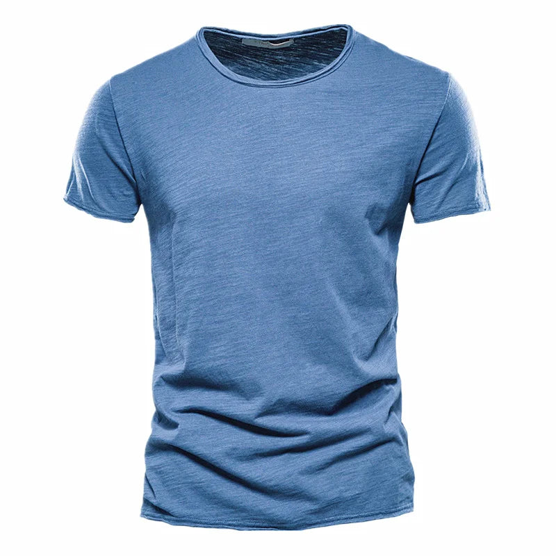Men's T Shirt Pure Color Round Collar Short Sleeved Tops Tees High Quality Cotton Men T-Shirt Fashion Slim Man T Shirt For Men