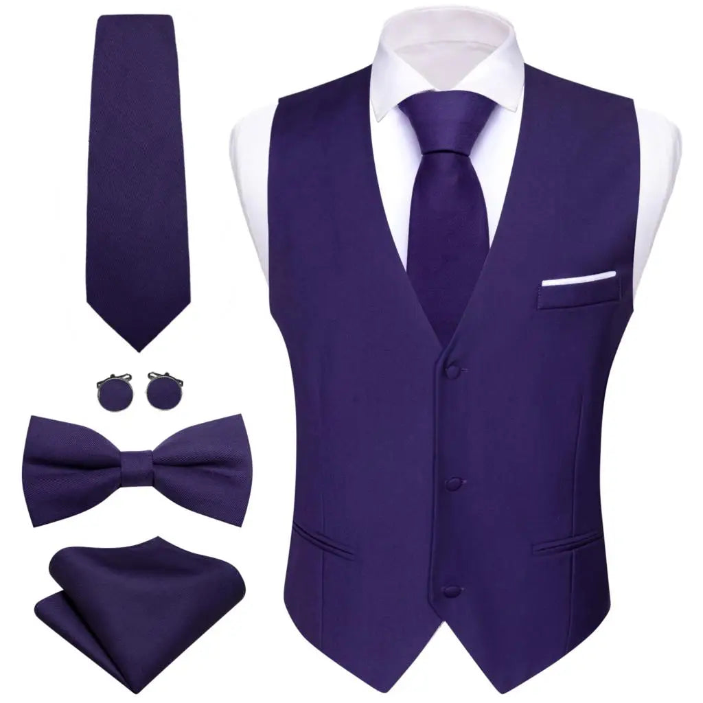 Designer Men's Vest Dark Green Solid Silk Satin Waistcoat Tie Bowtie Hanky Wedding Formal Male Suit Sleeveless Jacket Barry Wang