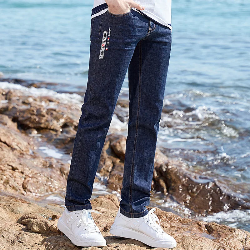 2024 Men's Summer Jeans Pants Bruce&Shark Long Jeans for Men Stretching Cotton Loose Casual Fashion Straight Leg  Big Size 42