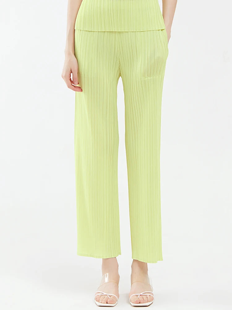 Spring Summer Autumn Women's Casual Elegant Miyake Designer Classical Loose Straight Pleated Pants High Waist Trousers In Stock