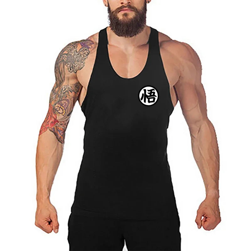Profession Bodybuilding Stringer Tank Tops Mens Japanese Anime Logo Wu Font Printing Y Back Fitness Gym Clothing Muscle Singlets