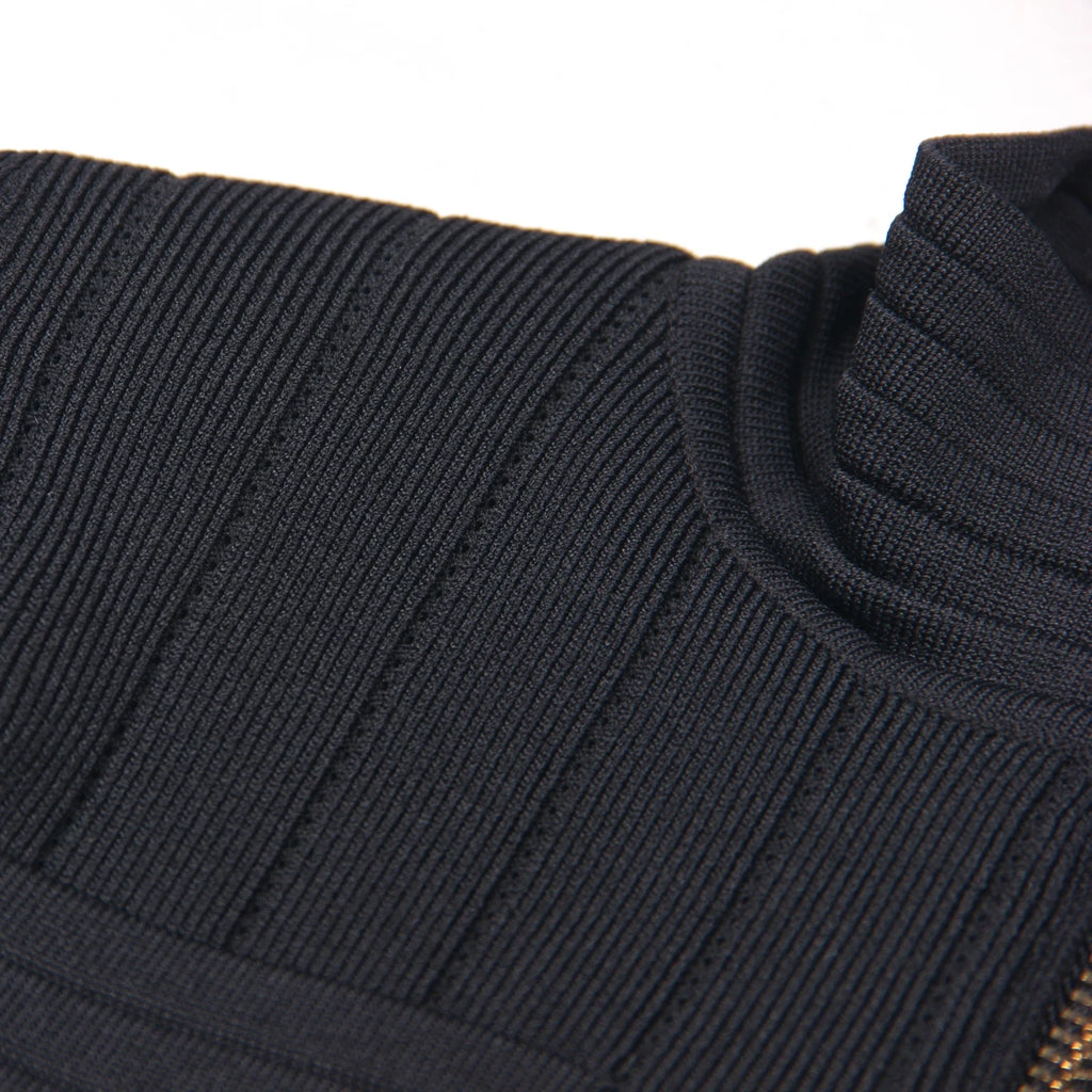 Black And White Two Colors High-quality Knitted Elastic Fabric Pocket Zipper High Neck Long Sleeved Slim Fit Women's Cardigan