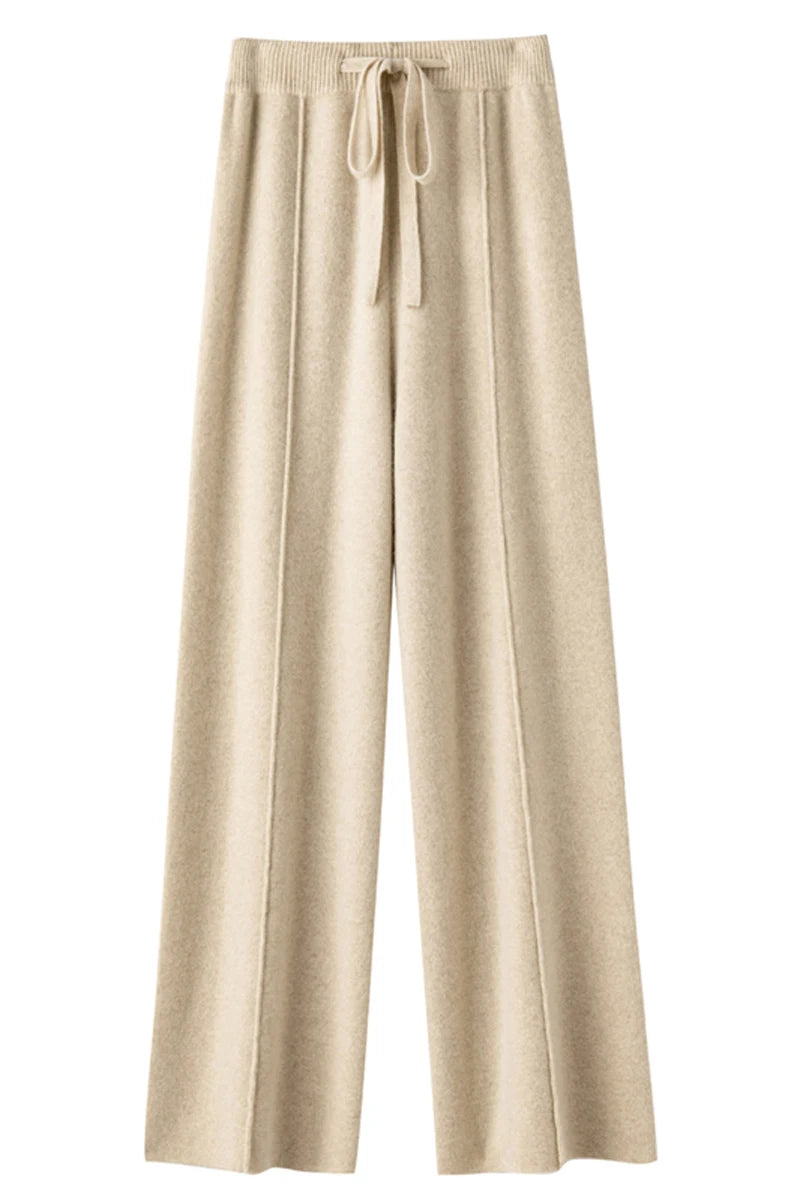 Women's cashmere pants 100% Merino wool broadfoot pants Women's knit loose knit pants Fall/Winter 2024 women's thick pants
