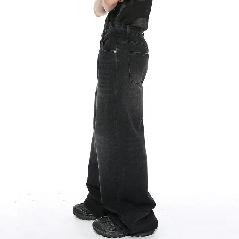 IEFB Worn Out Male Jeans Vintage Gradient Color Men's Wide  Leg Pants High Street Pockets Men Denim Straight Trousers New 9C4510