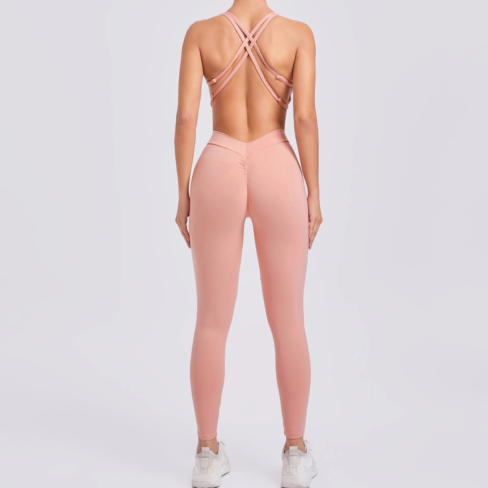 QYJNG Sport Bodycon Jumpsuits Women Sportswear One Piece Yoga Set Hollow Cross Backless Gym Fitness Overalls Training Outfit New