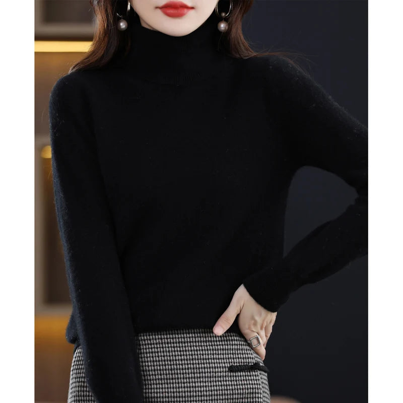100% Merino Wool High Turnover Collar Knitted Sweater For Women's Autumn And Winter Warm Top Elegant 2YS Versatile Jiu Jia 206