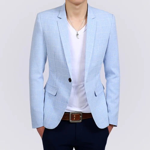 High-quality Casual Suit Men's Jacket Single-piece Korean Style Trendy Plaid Small Suit Young Men's Slim Single-breasted Blazer