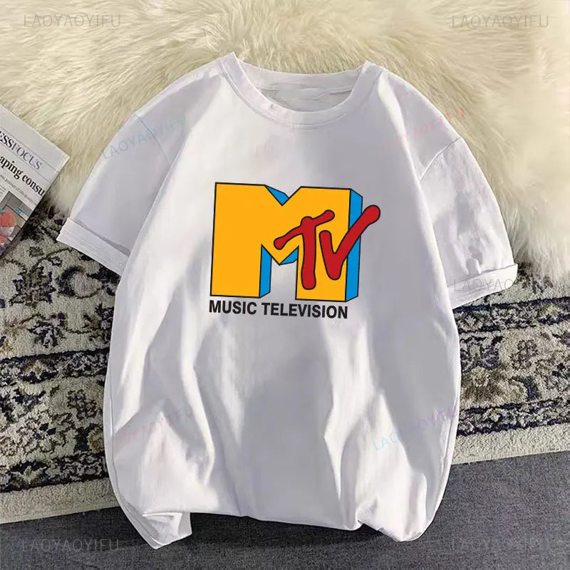 Woman Clothing Retro Cotton T Shirt Vintage Rock Hip Hop Modal Summer Unisex Casual Shirt Mtv Music Elevision Graphic Shirts