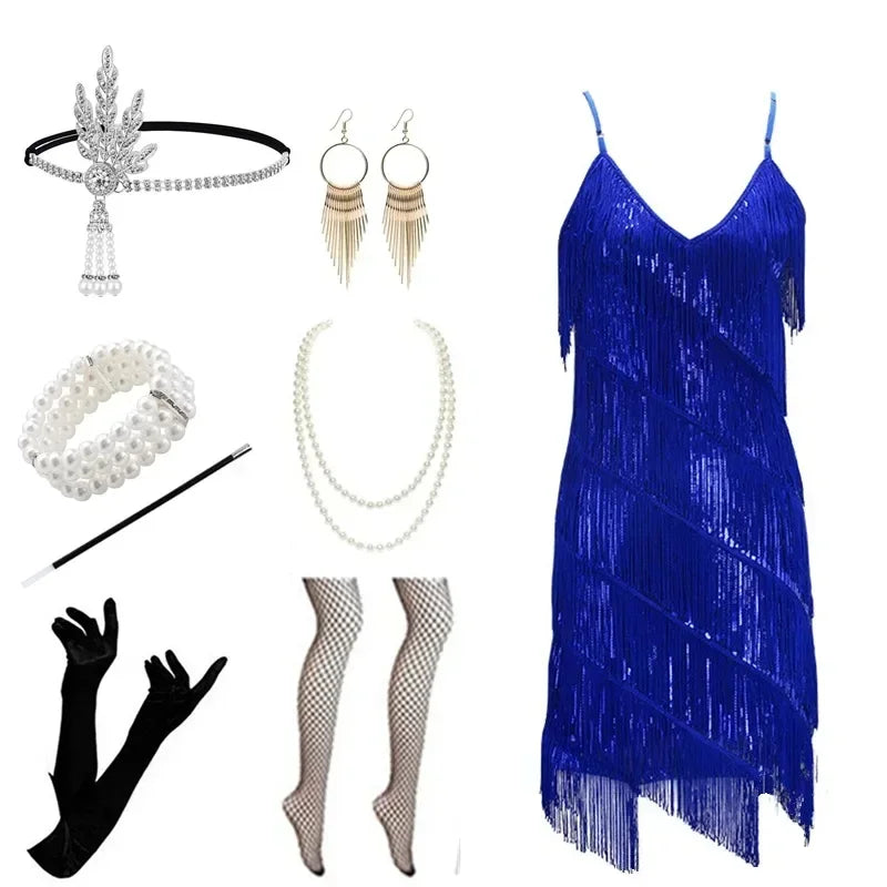 Party Gatsby Dress Evening Ball Gown Bodycon Trend Camisole Tassel Sheath Dress Women Sexy Sequins 1920 Vintage V-neck Dress