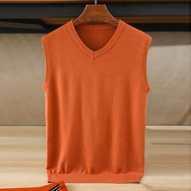 100% Soft Cashmere Sleeveless Cashmere Vest Men Work Sweater Solid Color Knitted Male Waistcoat High Quality New Spring Autumn