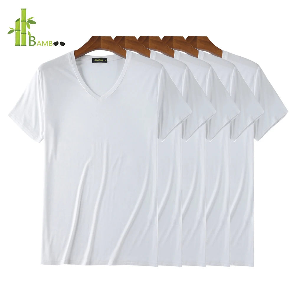 5 Packs Soft Bamboo Viscose V Neck T-shirts Man Fitness Gym Summer Short Sleeve Tees Men Clothing Comforttable White Undershirt