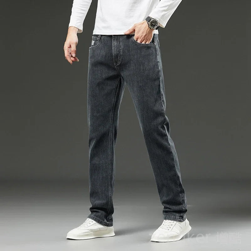 Autumn winter models man jeans men plus size jeans oversized business casual high waist high elastic loose men jeans 52 54 56