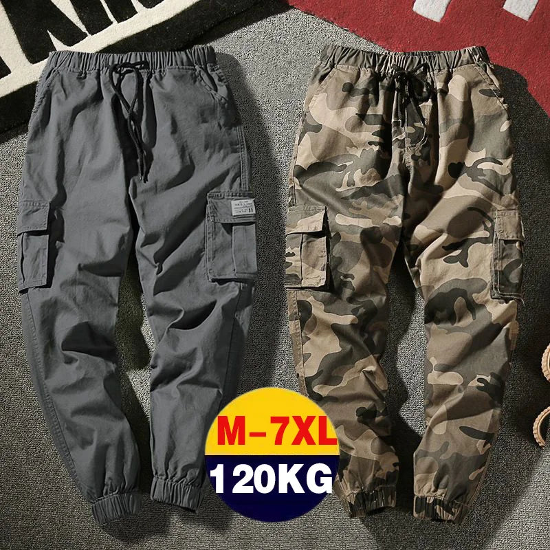 Camouflage Cargo Pants Men Cotton Streetwear Korean Hip Hop Joggers 7XL Loose Fit Casual Trousers Multi-Pockets Elastic Waist