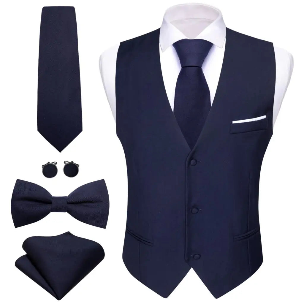 Designer Men's Vest Dark Green Solid Silk Satin Waistcoat Tie Bowtie Hanky Wedding Formal Male Suit Sleeveless Jacket Barry Wang