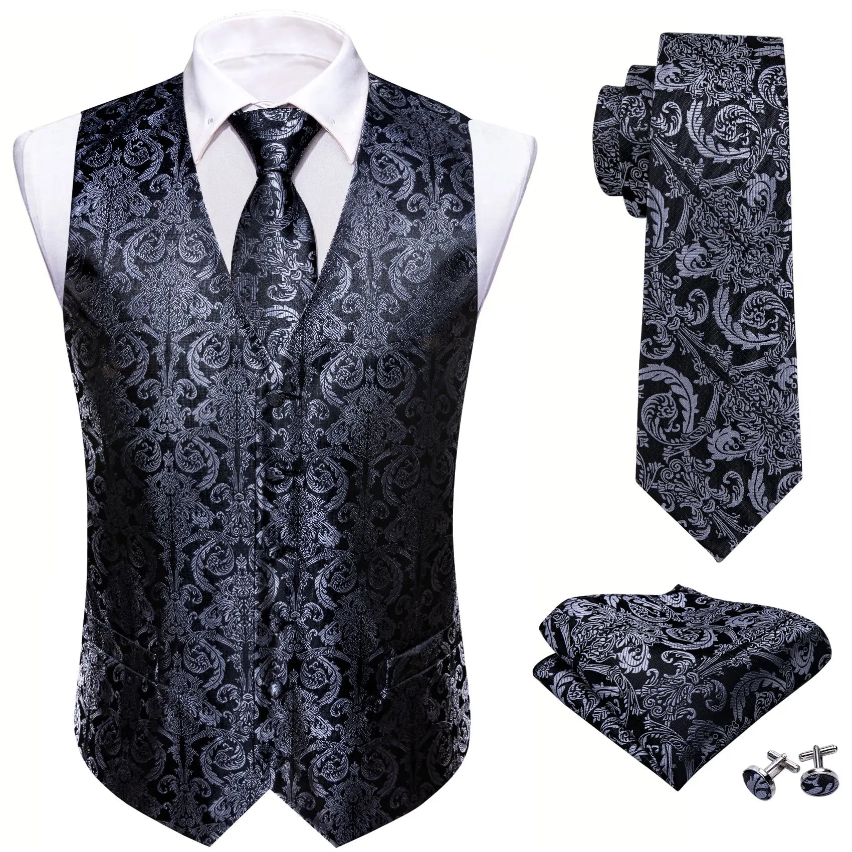 Designer Vest for Men Purple Embroidered Silk Waistcoat Tie Pocket Square Set Wedding Formal Male Suit Party Barry Wang