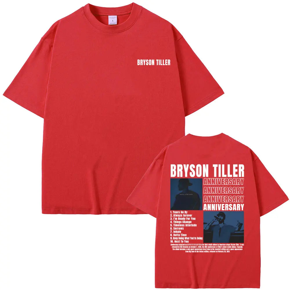 Rapper Bryson Tiller ANNIVERSARY Graphic Print T-shirts Men Women Hip Hop Vintage Oversized Tshirt Men's Casual Pure Cotton Tees