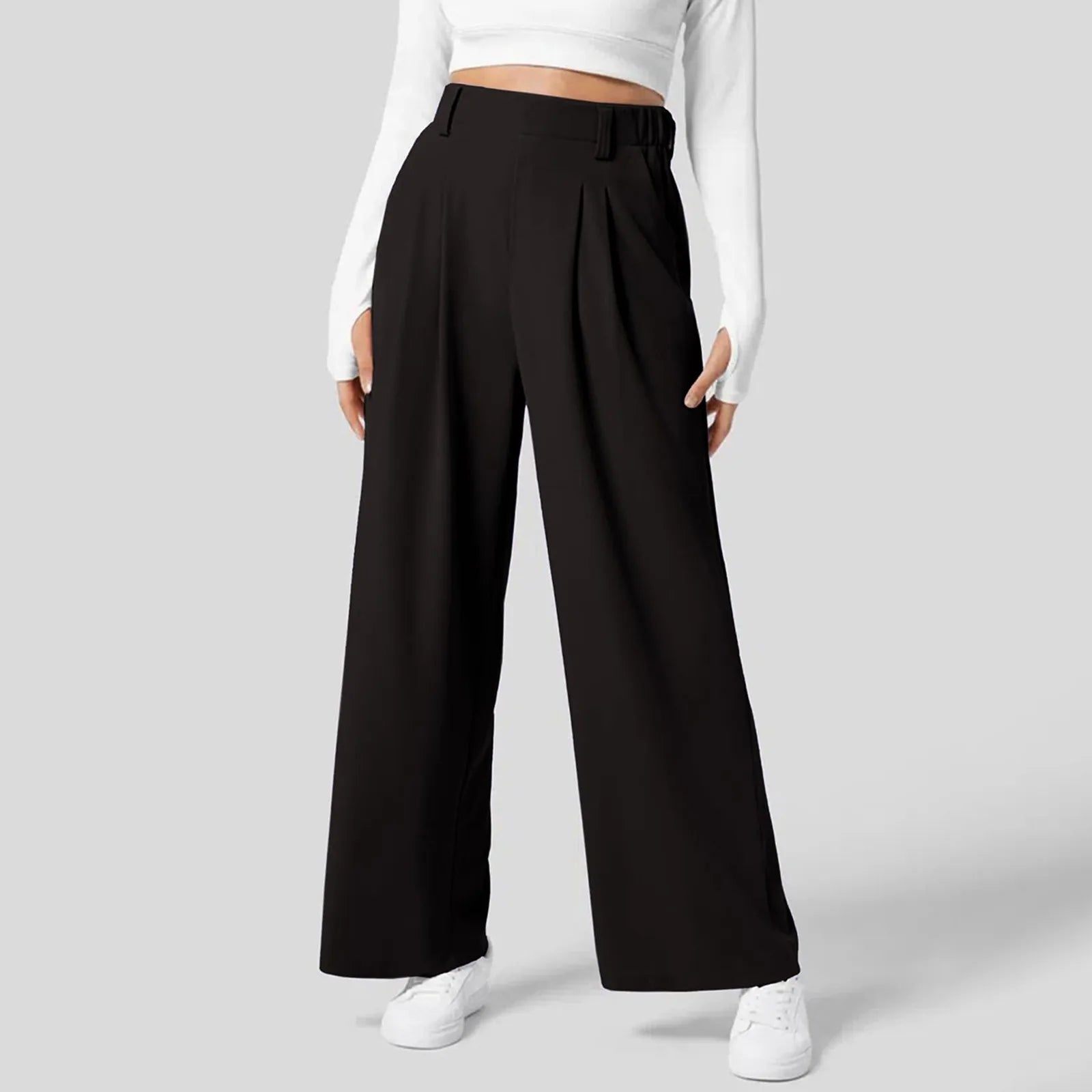 Women Fashion Wide Leg Pants Solid Elastic Pants Work Business Suit Straight Trousers Casual High Waisted Dress Palazzo Pants