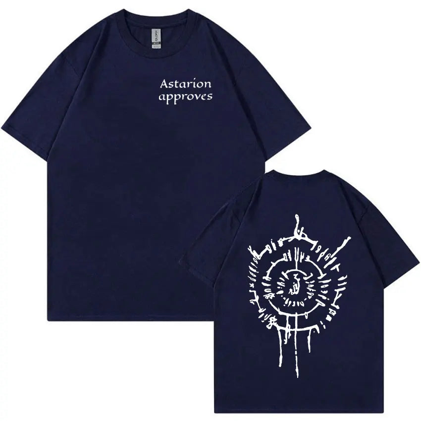 Hot Astarion Letters Graphic T Shirt Men's Casual Fashion Short Sleeve T-Shirt Unisex 100% Cotton Oversized T Shirts Streetwear
