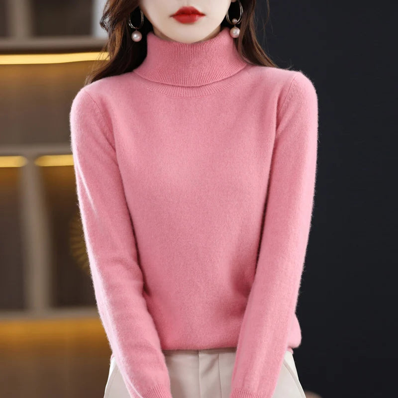 100% Merino Wool High Turnover Collar Knitted Sweater For Women's Autumn And Winter Warm Top Elegant 2YS Versatile Jiu Jia 206