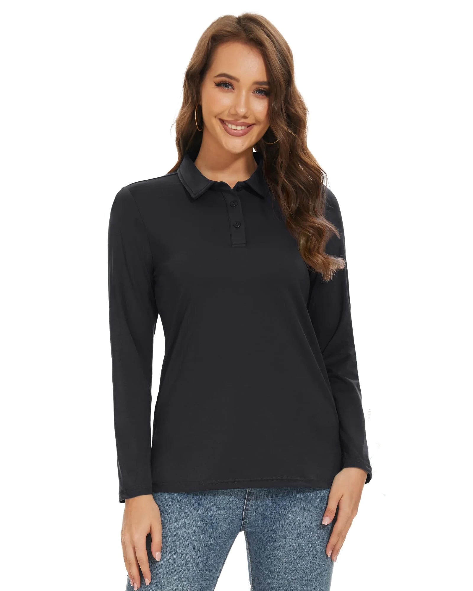 TACVASEN UPF 50+ Golf Polos Shirts Womens Quick Dry Long Sleeve Polo T-shirts Outdoor Traning Hiking T Shirt Pullover Tops