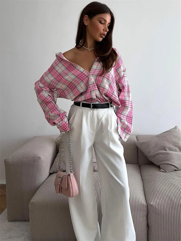 Tossy Casual Printed Patchwork Shirts Top Female Patchwork Lapel Loose Contrast Long Sleeve Elegant Coat For Women Summer Top