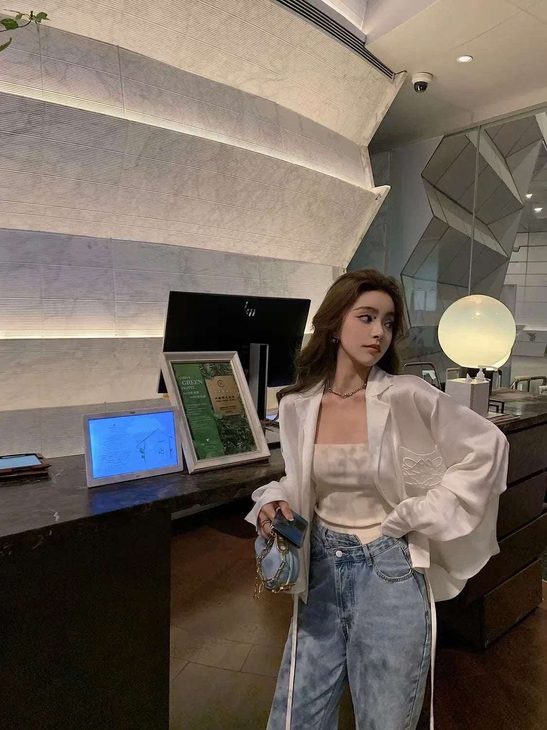 Imitation Acetic Acid Satin Smooth Gloss 18,000 Stitch Embroidered Shirt Women's Spring Summer Long Sleeve Top Clothing Designer