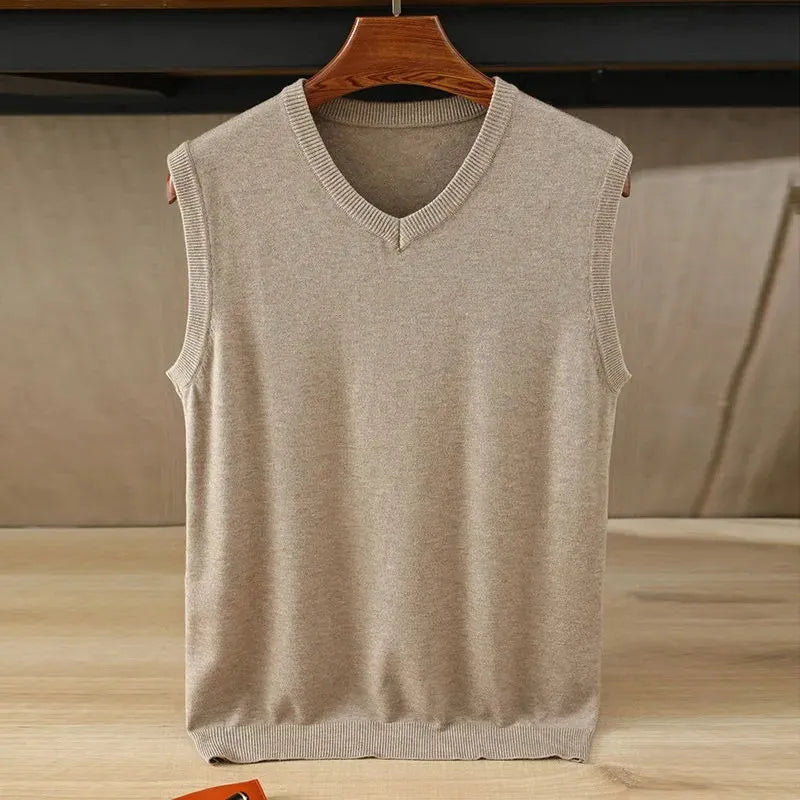 100% Soft Cashmere Sleeveless Cashmere Vest Men Work Sweater Solid Color Knitted Male Waistcoat High Quality New Spring Autumn