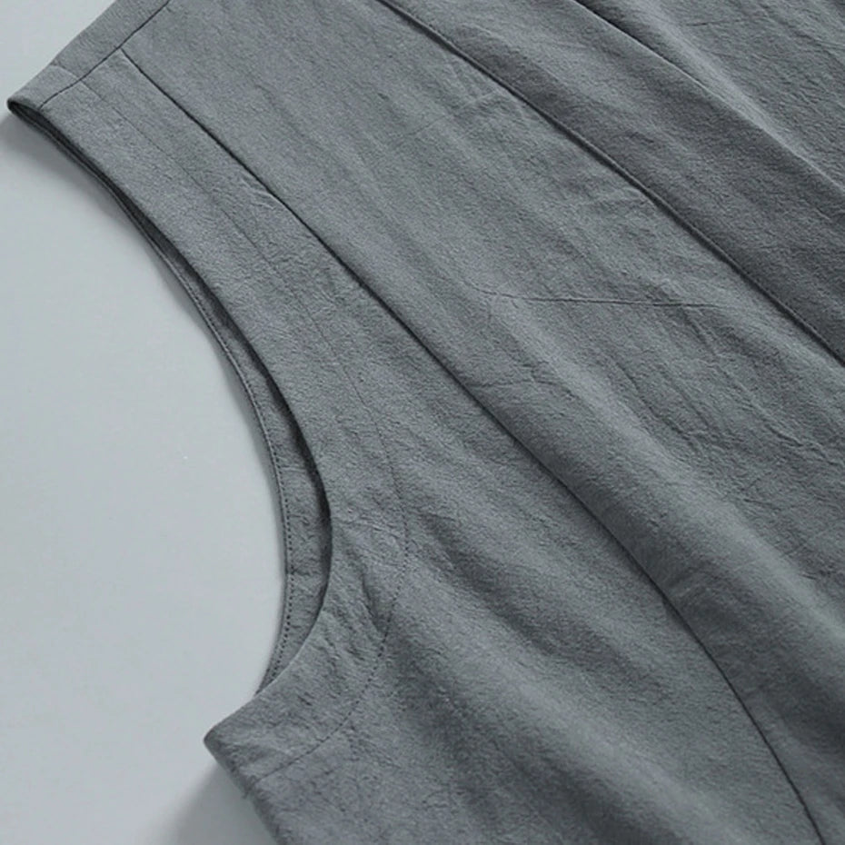 Linen Vest Men Summer Tank Top Plus Size 9XL Fashion Casual Solid Color Vests Male Big Size 9XL