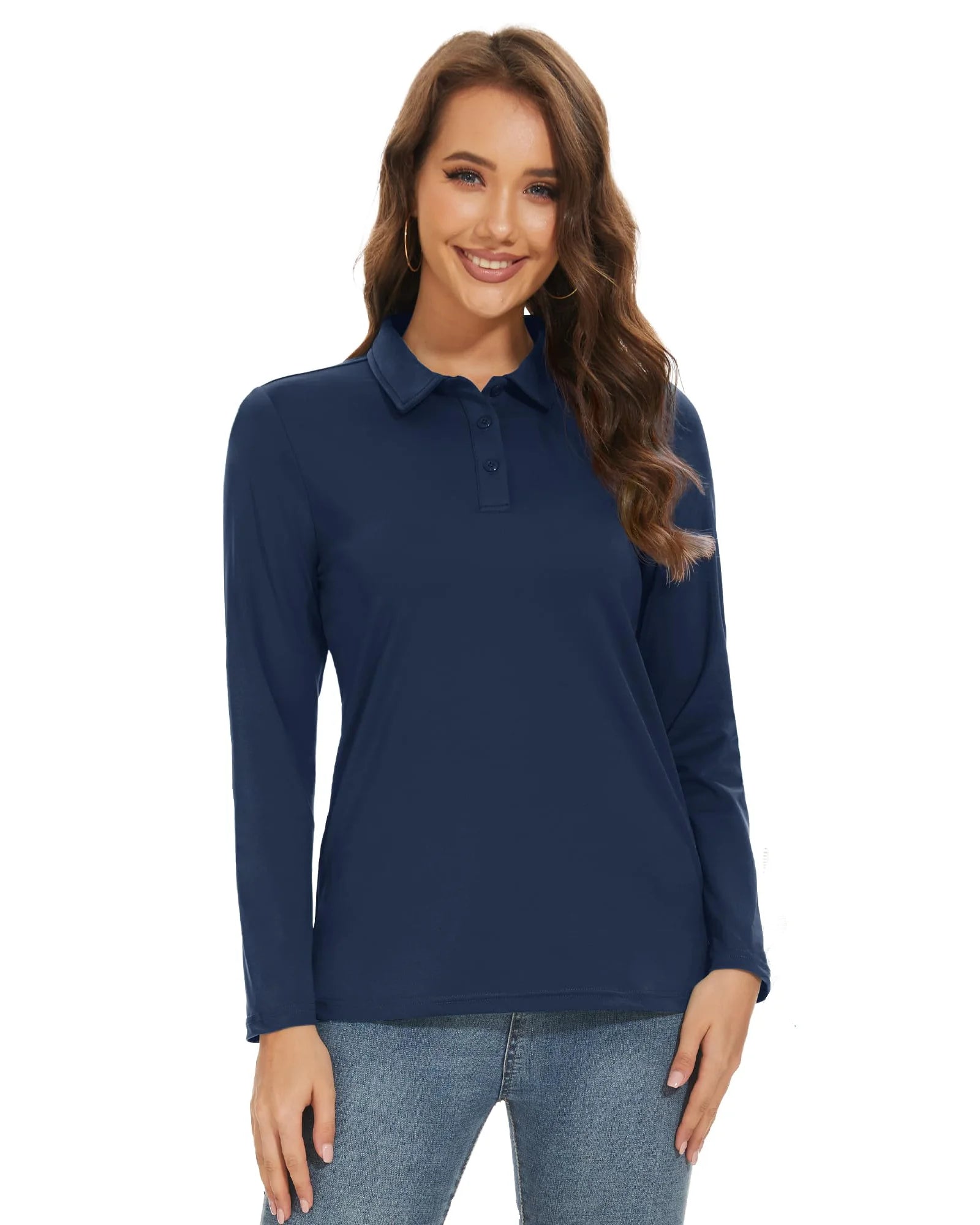 TACVASEN UPF 50+ Golf Polos Shirts Womens Quick Dry Long Sleeve Polo T-shirts Outdoor Traning Hiking T Shirt Pullover Tops