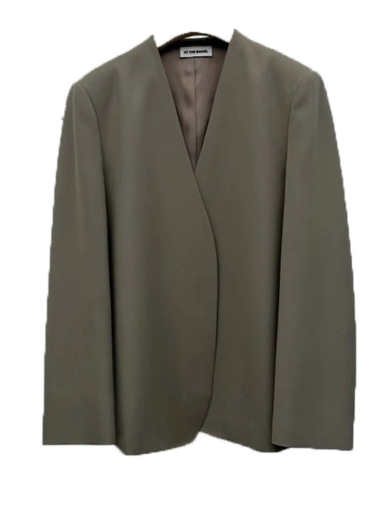LANMREM Fashion Blazer Coat For Women Long Sleeves Solid Color Irregular Casual Office Lady Clothing 2024 Sumemr New 2DA5300