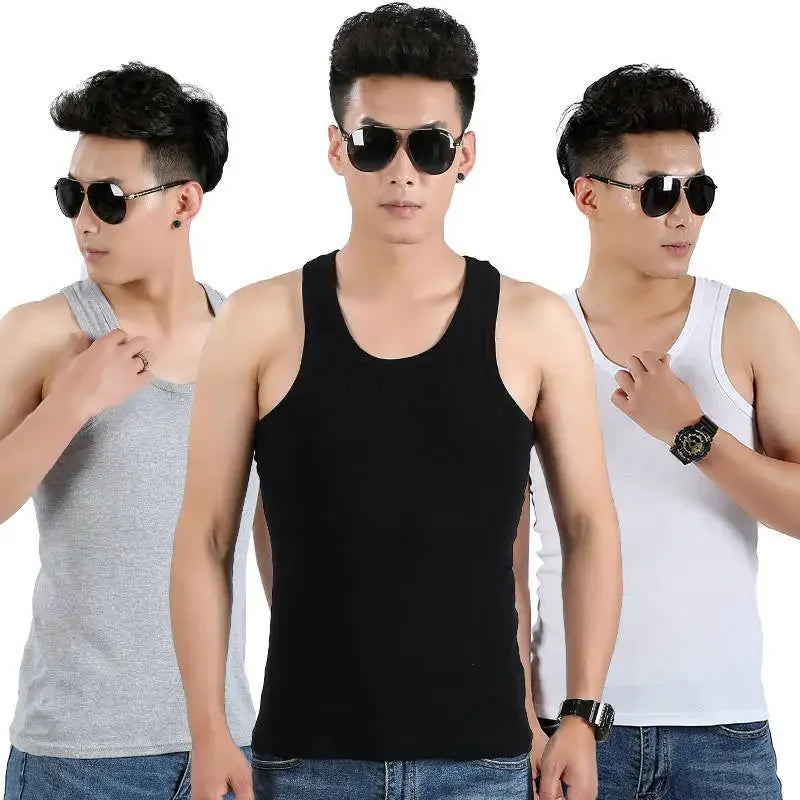 Hot Sale Cotton Mens Sleeveless Tank Top Solid Men's Underwear Muscle Vest Undershirts O-neck Gymclothing Tees Whorl Tops Men