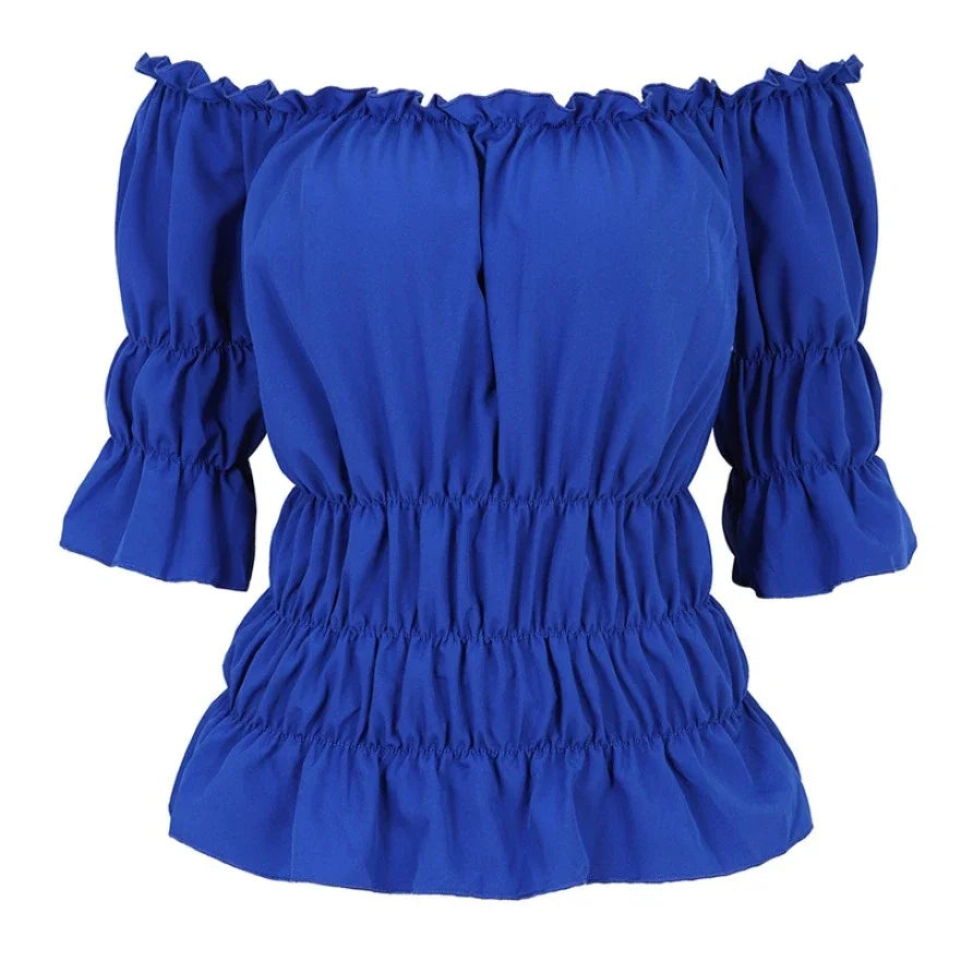 Renaissance Blouse Women Peasant Off Shoulder Short Sleeves Blouses Boho Shirt Medieval Vintage Steampunk Pirate Costume