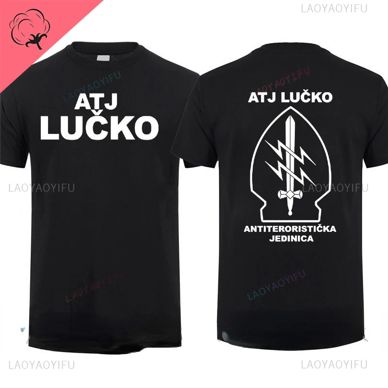 ATJ LUCKO Croatian Counter Terrorism Special Unit Force Tshirt Man Men Short Sleeved Tops Tee Shirt Summer Cotton Short Sleeve