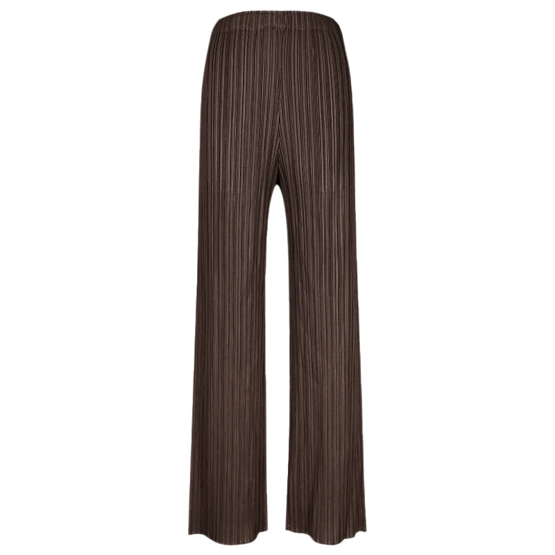 Spring Summer Autumn Women's Casual Elegant Miyake Designer Classical Loose Straight Pleated Pants High Waist Trousers In Stock