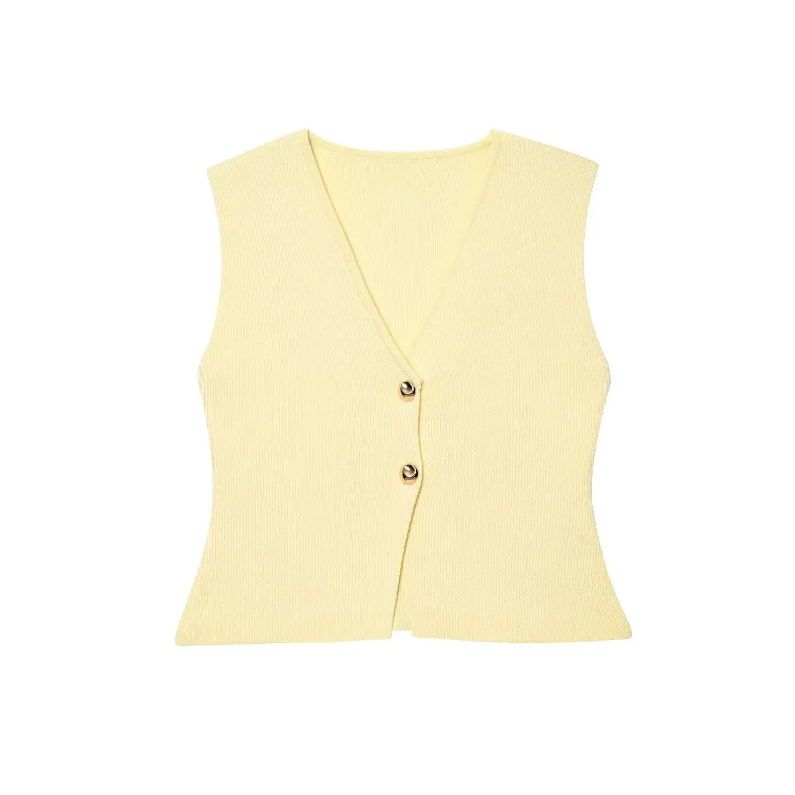 TRAFZA Women 2 Piece Set V-Neck Sleeveless Button Knitted Vest Top+Elegant Splicing High Waist Zipper Long Skirts Holiday Suits
