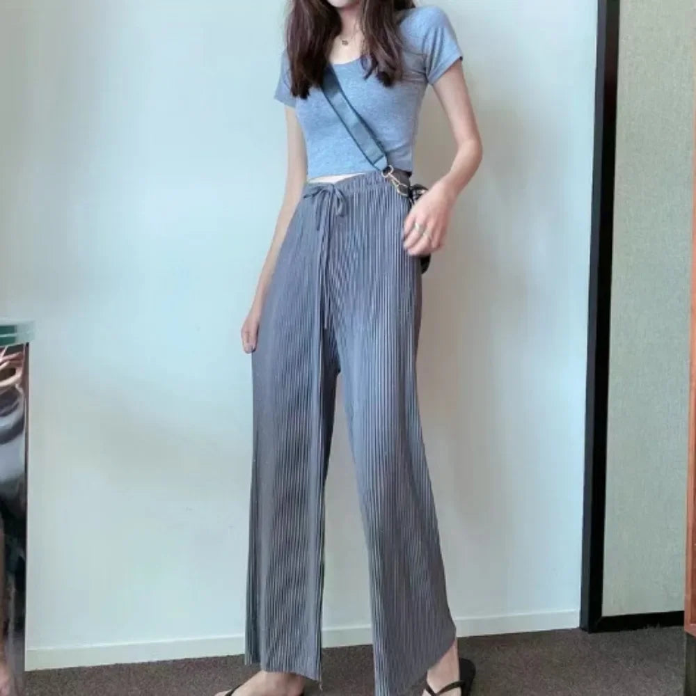 Sparkling Drap Pants 2022 Starry Sky Wide Leg Pants Diamond Trouser Casual Beach All-match Thin Pleated Culottes Breathable Soft