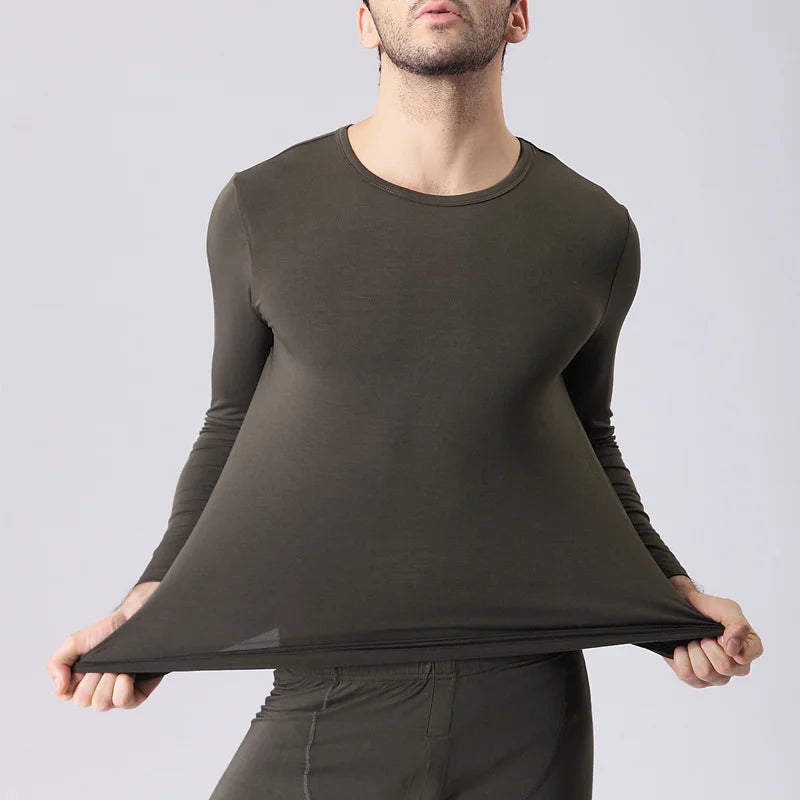 Breathable Bamboo Fiber T Shirt Men Long Sleeve Soft Black Autumn Clothes Solid Color Round Neck Tops Camiseta Hombre Fitness XL