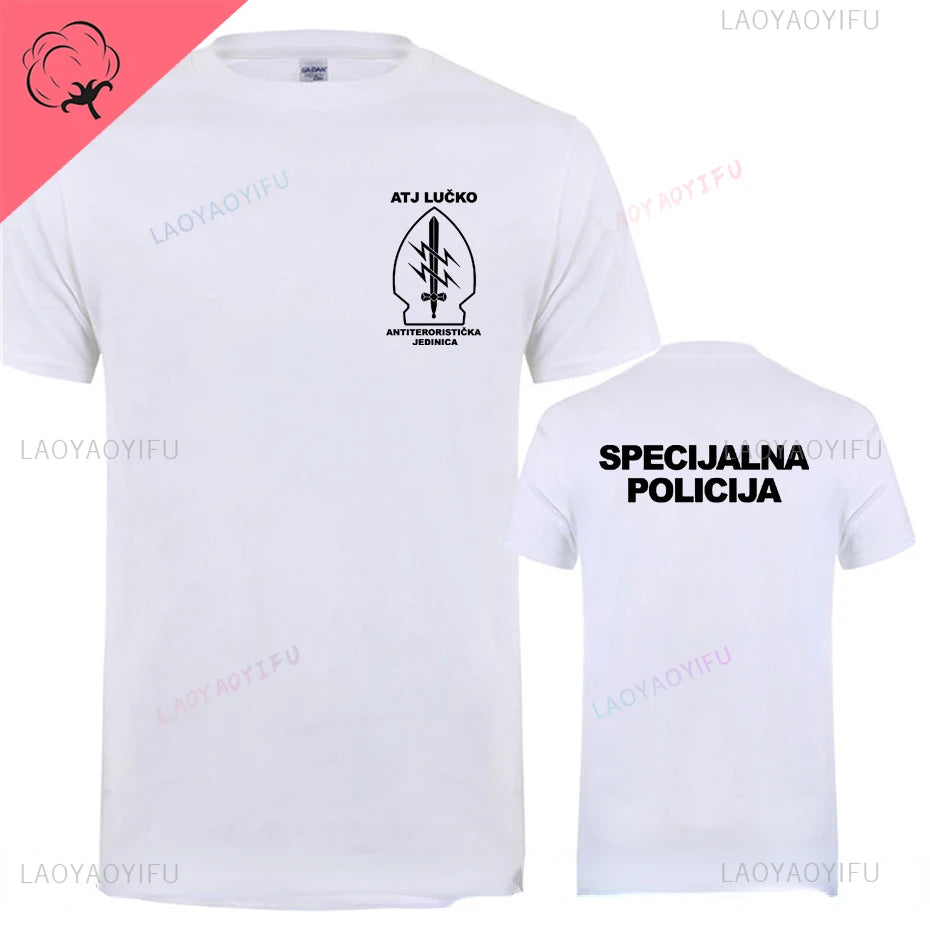 ATJ LUCKO Croatian Counter Terrorism Special Unit Force Tshirt Man Men Short Sleeved Tops Tee Shirt Summer Cotton Short Sleeve