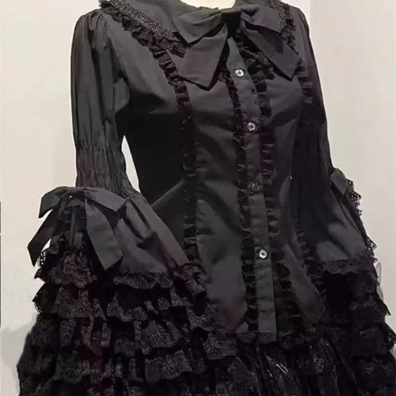 Lolita Lace Shirts Women Flared Long Sleeve Inner Wear Blouse White Shirt Women Y2k Tops Aesthetics Sweet Blouses New