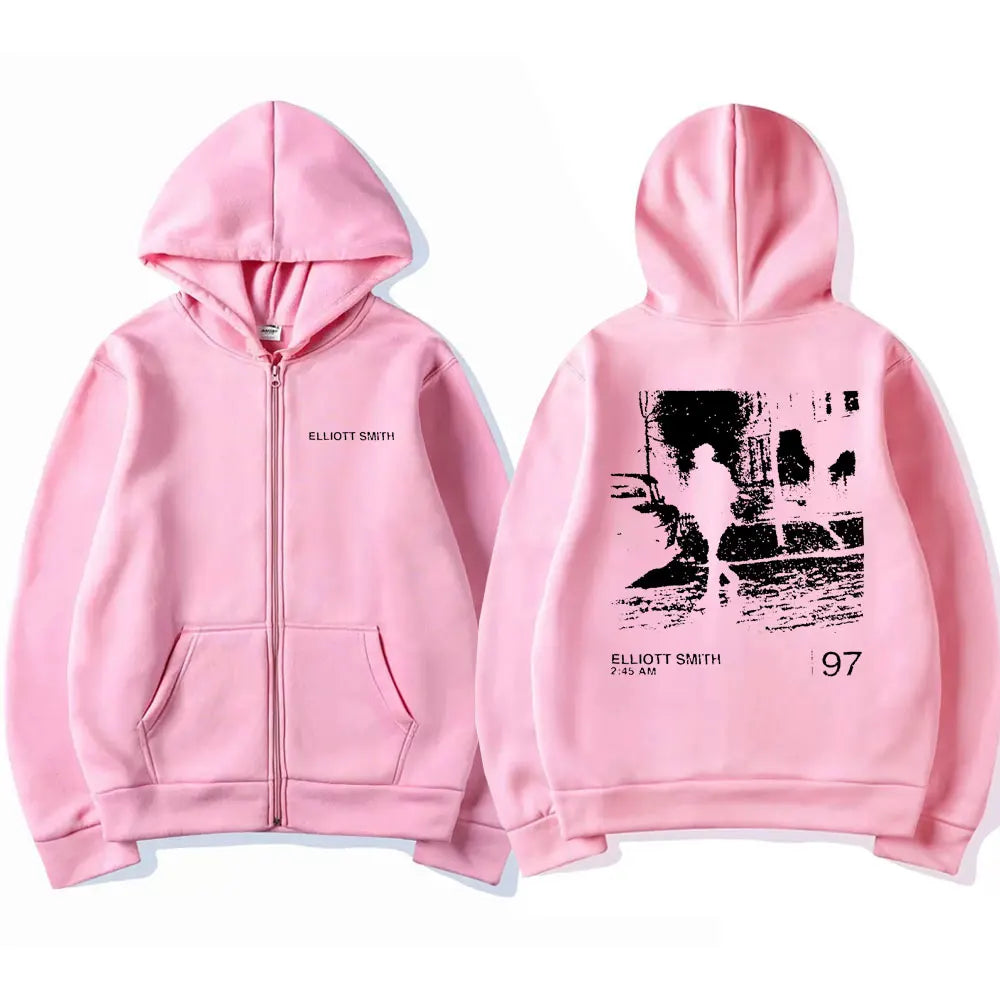 Elliott Smith Album Zipper Hoodie Men Women Casual Oversized Sweatshirts Unisex Hip Hop Zip Up Jacket Male Vintage Streetwear