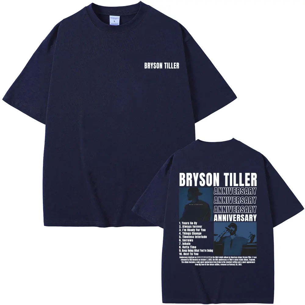 Rapper Bryson Tiller ANNIVERSARY Graphic Print T-shirts Men Women Hip Hop Vintage Oversized Tshirt Men's Casual Pure Cotton Tees