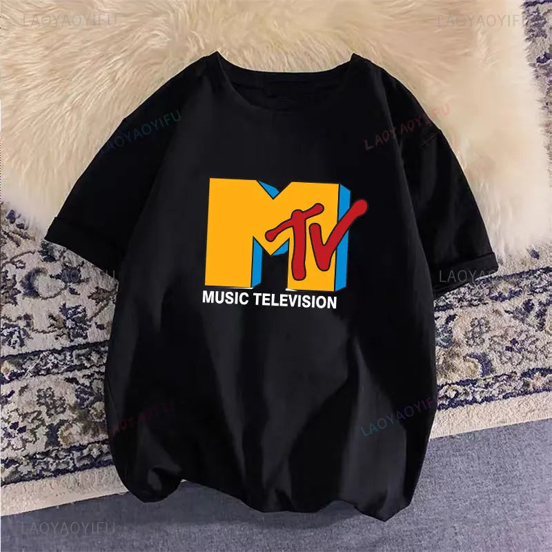 Woman Clothing Retro Cotton T Shirt Vintage Rock Hip Hop Modal Summer Unisex Casual Shirt Mtv Music Elevision Graphic Shirts