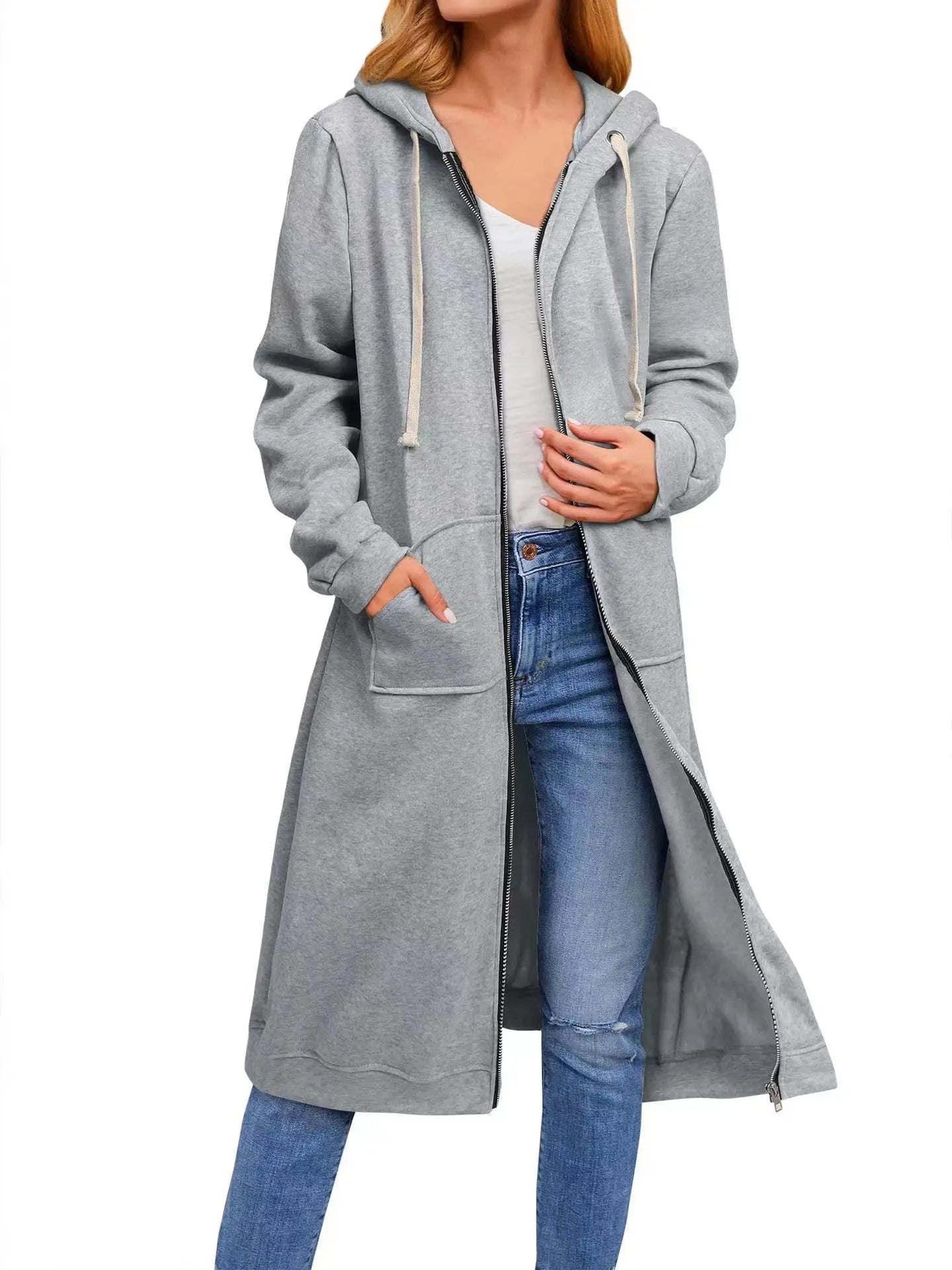 2024 Europe and the United States Amazon independent station autumn and winter cross-border new women's loose zip long cardigan