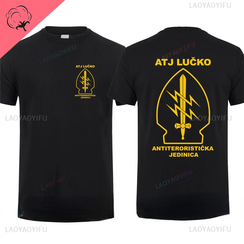 ATJ LUCKO Croatian Counter Terrorism Special Unit Force Tshirt Man Men Short Sleeved Tops Tee Shirt Summer Cotton Short Sleeve