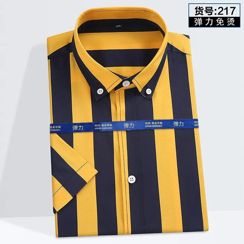 Summer new young men's striped short-sleeved shirt non-ironing anti-wrinkle business casual fashion breathable trend everything