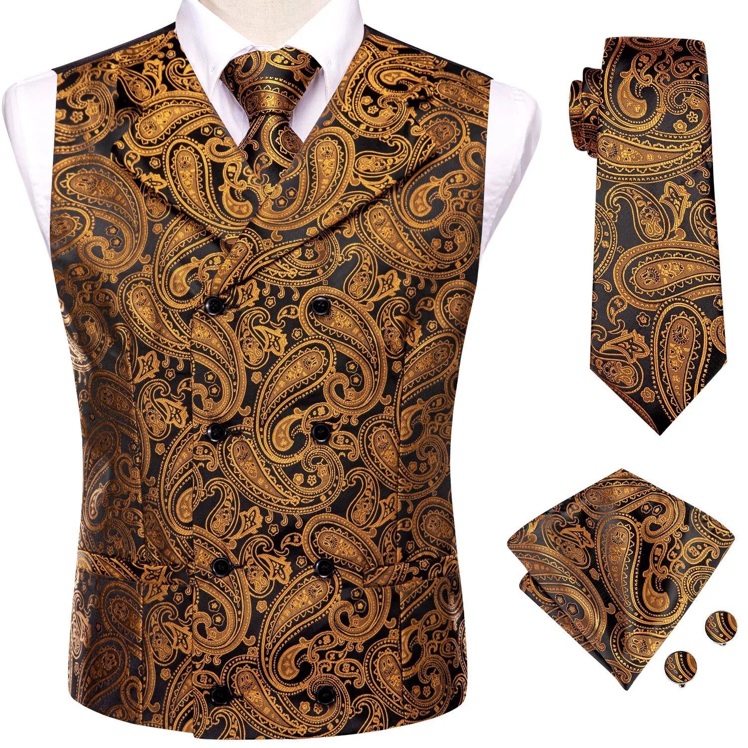 Hi-Tie Dark Red Men's Vests Silk Paisley Jacquard Waistcoat Jacket NeckTie Hanky Cufflinks for Men Business Party Designer Gifts
